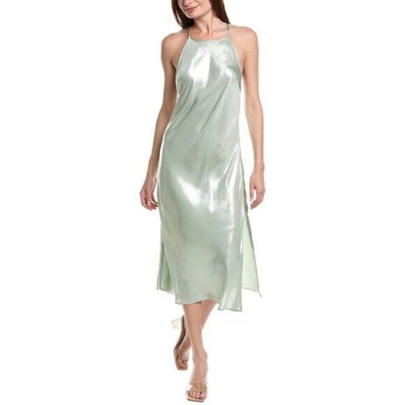 💕FREE PEOPLE💕 Sunset Shimmer Satin Midi Slipdress ~ Light Green Medium NWT - Picture 7 of 14